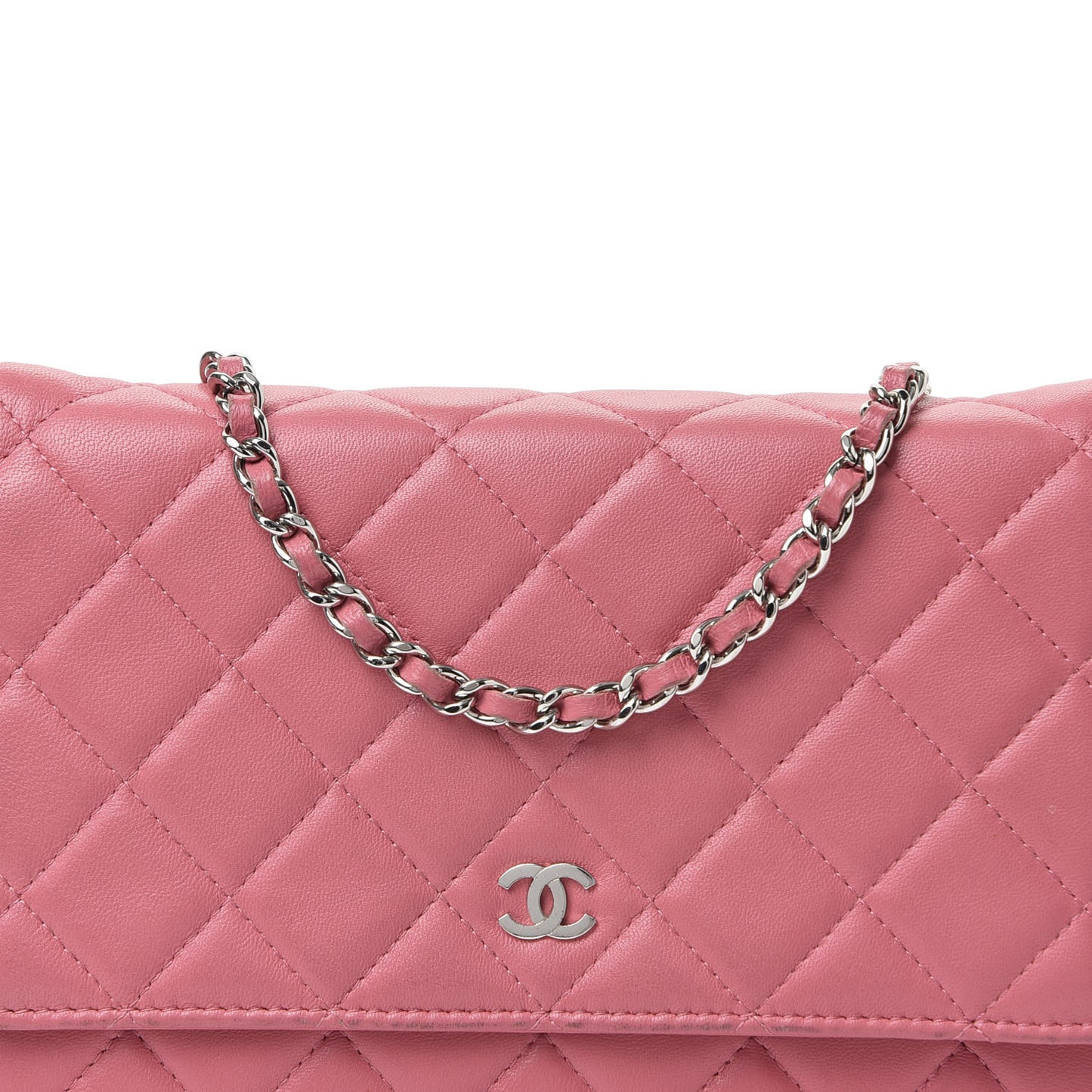 Lambskin Quilted Wallet On Chain WOC Pink