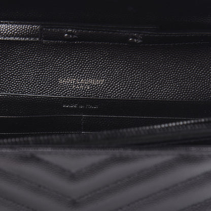 Saint Laurent Grain De Poudre Matelasse Chevron Monogram Chain Wallet Black 6 of 11