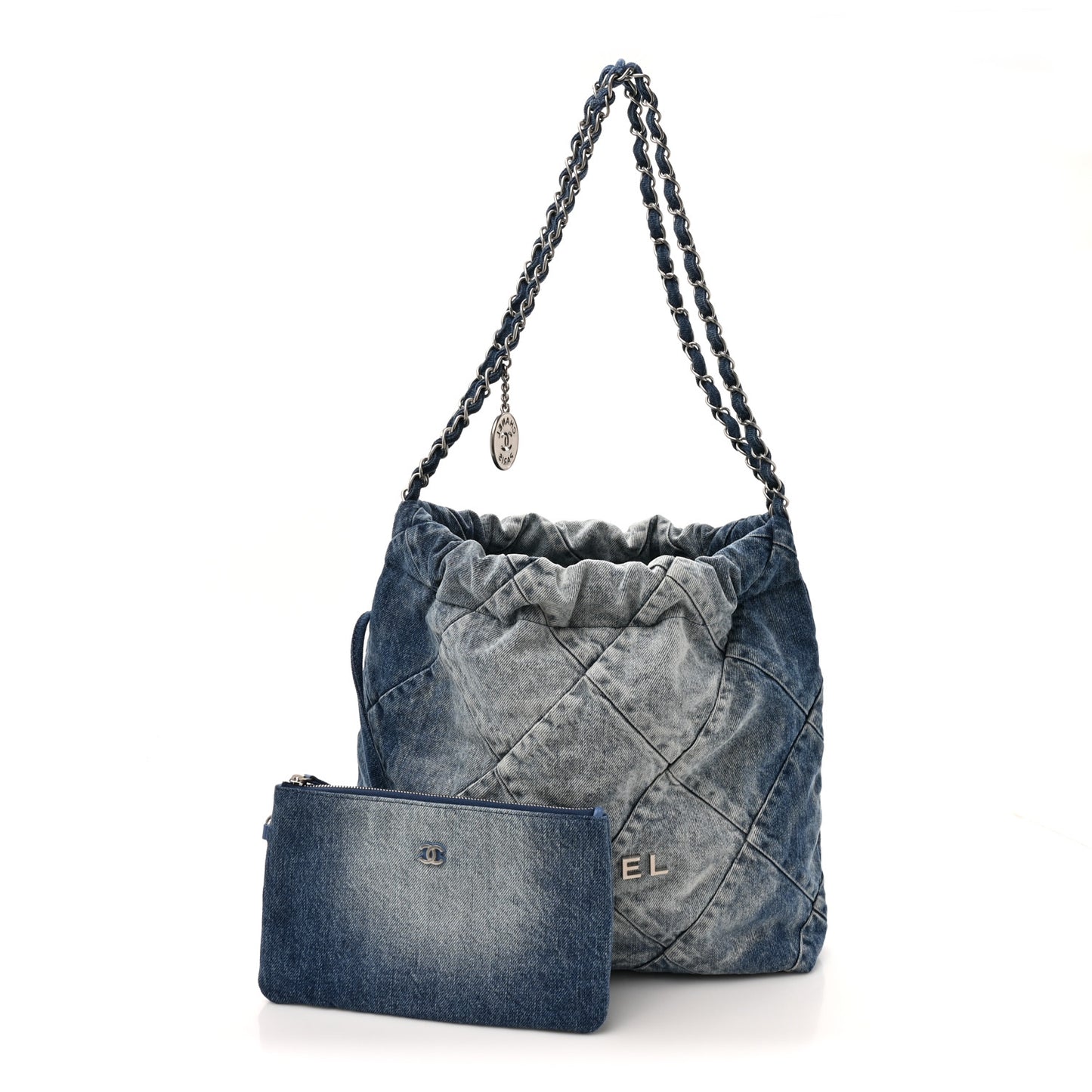 Denim Quilted Small Chanel 22 Blue