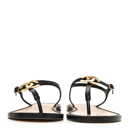 Chanel Lambskin CC Thong Sandals 35.5 Black Gold 3 of 9