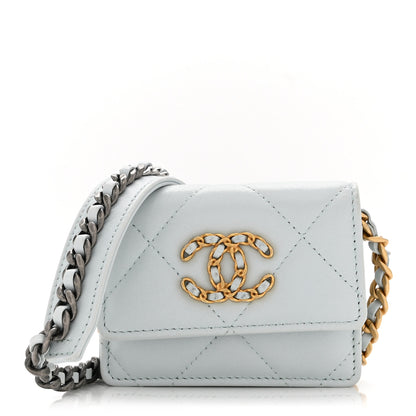 Chanel Lambskin Quilted Chanel 19 Flap Card Holder With Chain Light Blue 1 of 11