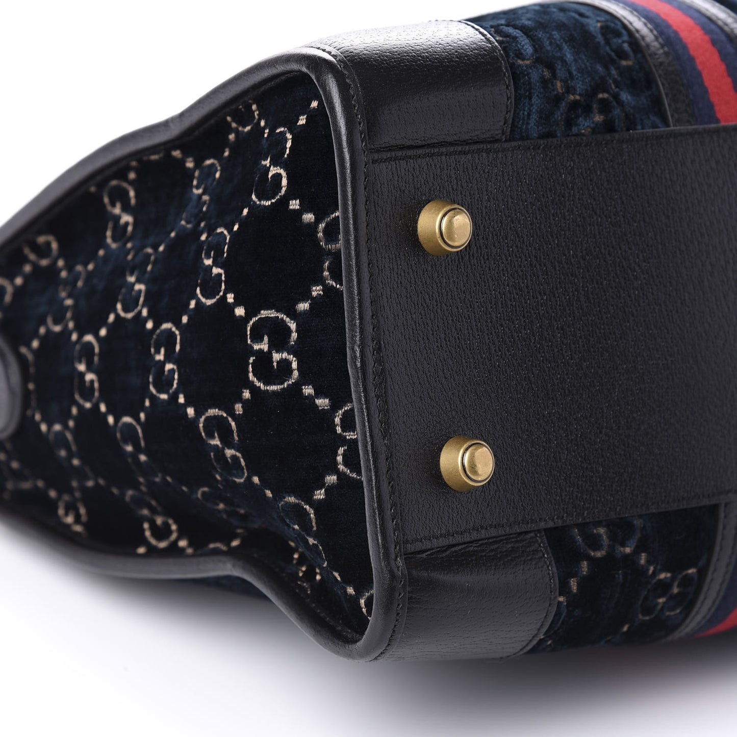 Velvet GG Monogram Textured Calfskin Web Medium Duffle Bag Blue Beige Black