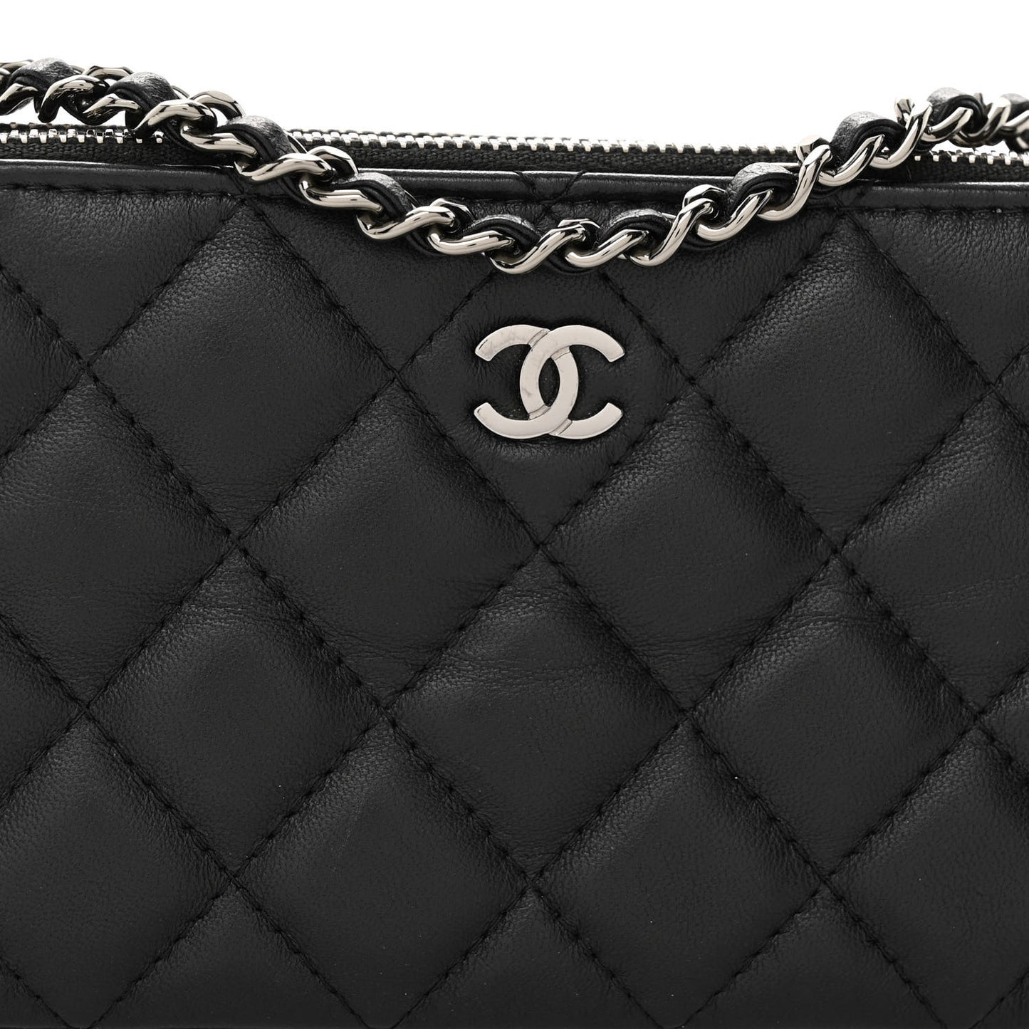 Lambskin Quilted Small Clutch With Chain Black