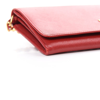 Prada Saffiano Metal Oro Chain Wallet Fuoco 10 of 12