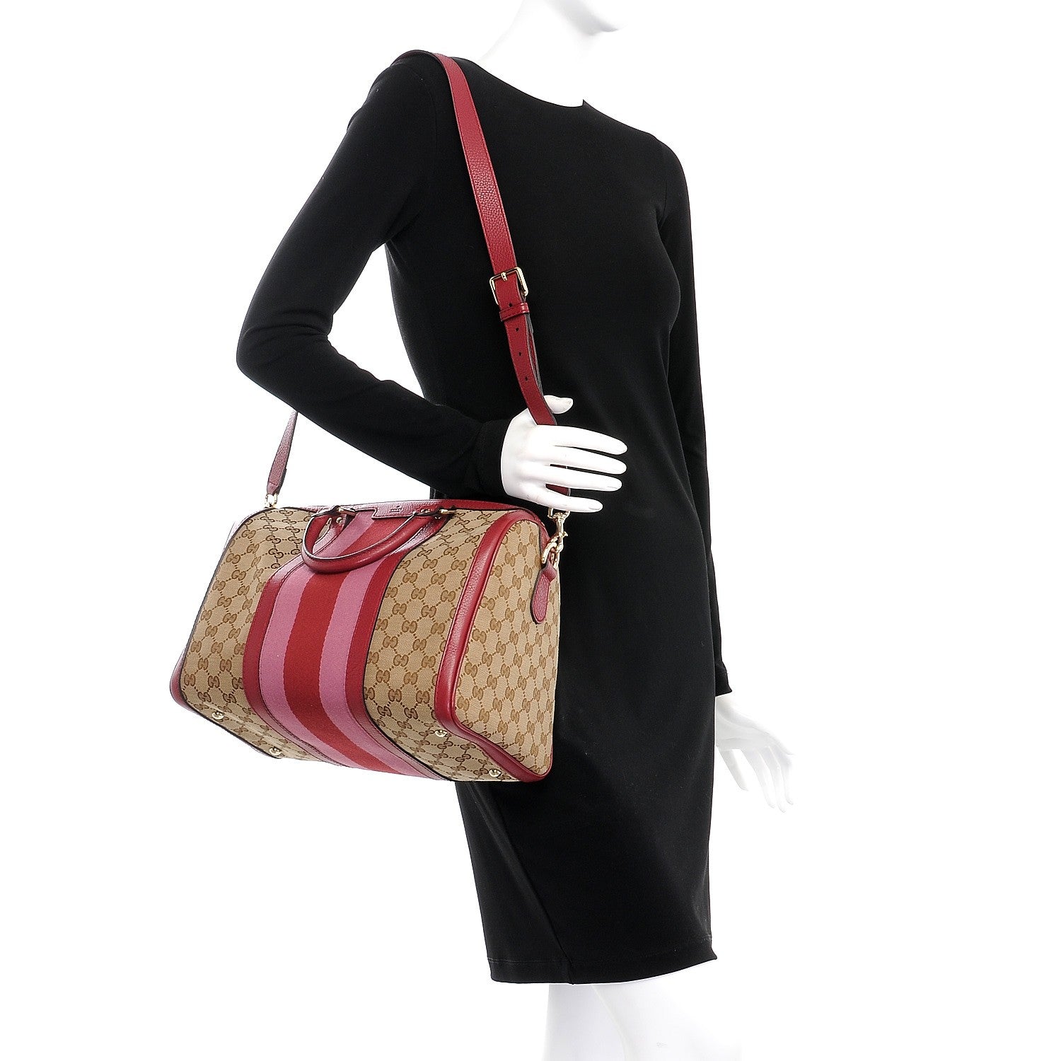Gucci Monogram Cellarius Calfskin Vintage Web Medium Boston Beige Ebony Soft Burgundy Peonia Flower 2 of 13