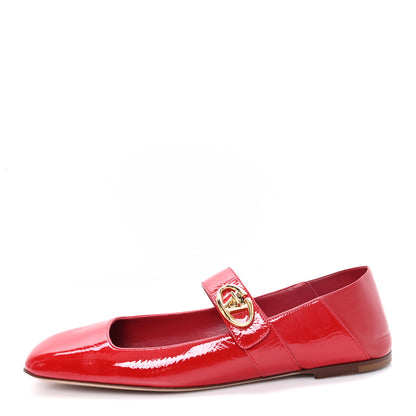 Valentino Garavani Crinkled Patent Calfskin VLogo Locker Mary Jane Ballerina Flats  41 Rosso 1 of 10