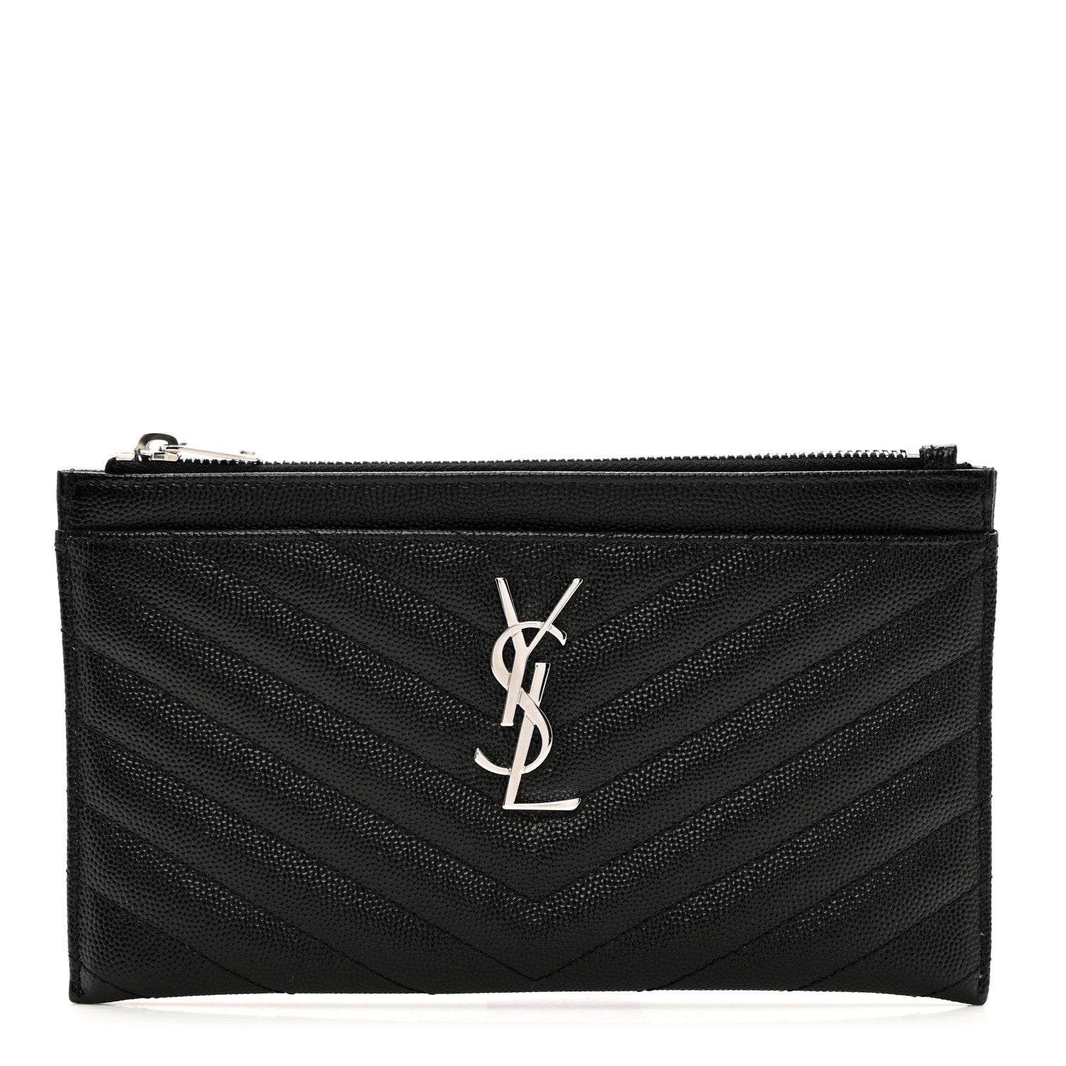 Saint Laurent Grain De Poudre Chevron Monogram Bill Pouch Black 1 of 7