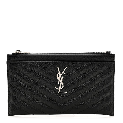Saint Laurent Grain De Poudre Chevron Monogram Bill Pouch Black 1 of 7