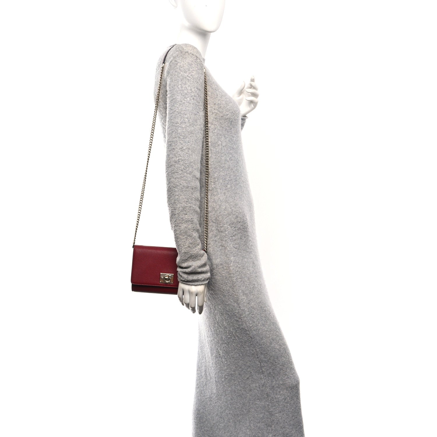 Salvatore Ferragamo Pebbled Calfskin Gancini Chain Crossbody Red 2 of 10