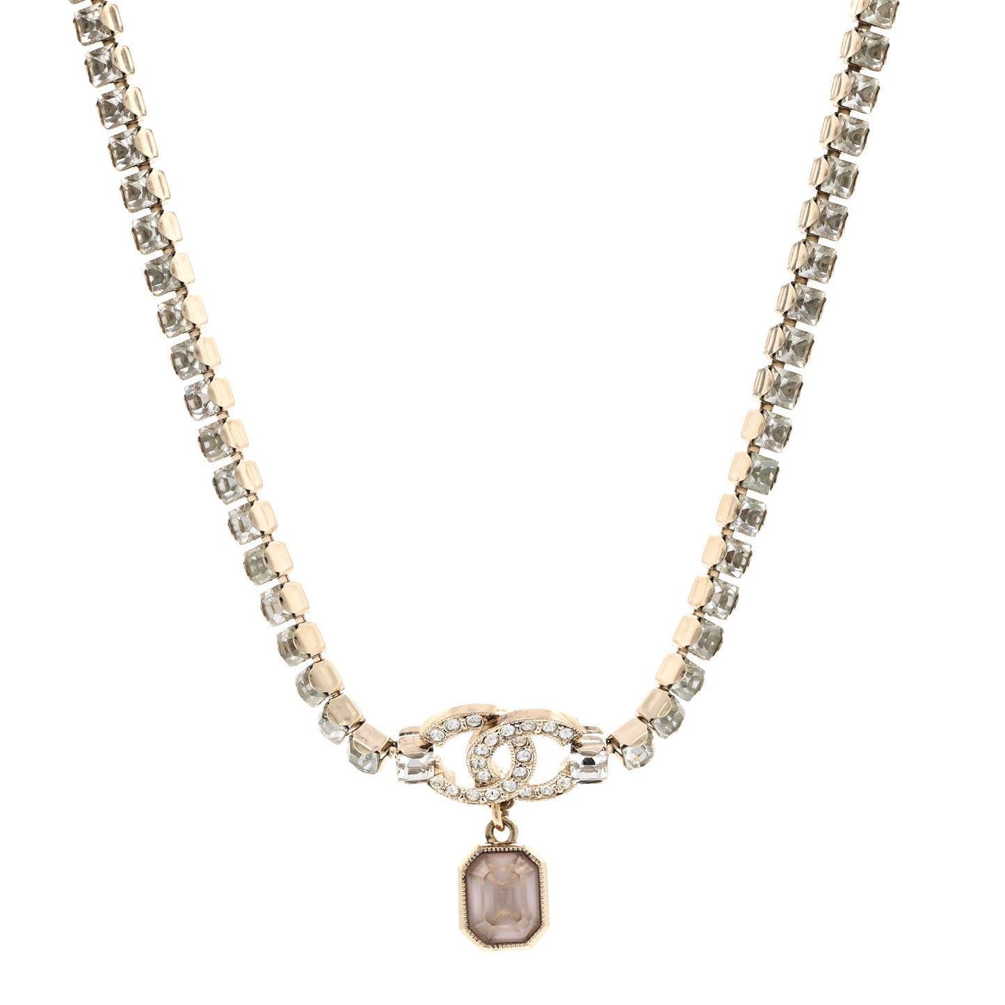 Crystal CC Pendant Choker Gold Pink