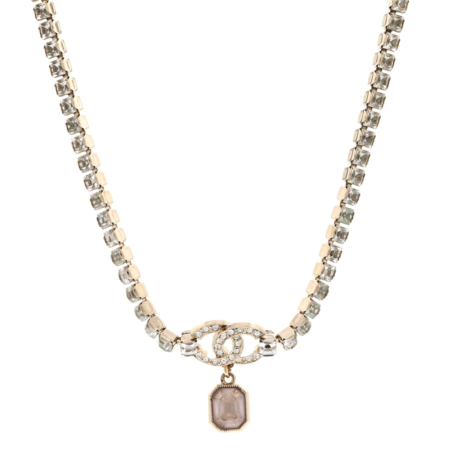 Chanel Crystal CC Pendant Choker Gold Pink 1 of 5