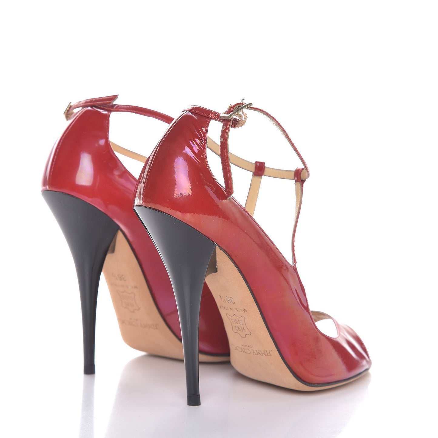 Patent Peep Toe Ankle Strap Pumps 36.5 Red Black