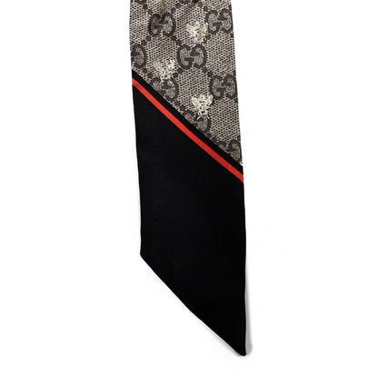 Gucci Silk Twill GG Monogram GG Bee Neck Bow Scarf Black Red 2 of 4
