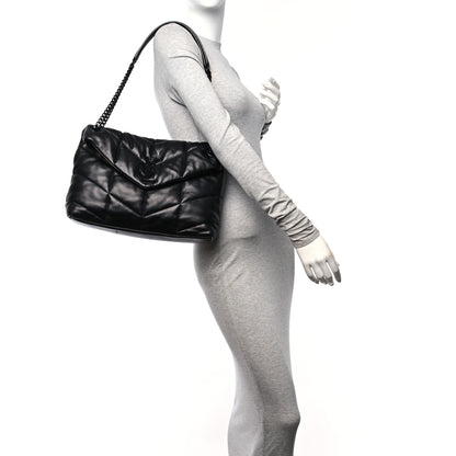 Saint Laurent Lambskin Quilted Monogram Monochrome Medium Loulou Puffer Chain Satchel Black 2 of 11