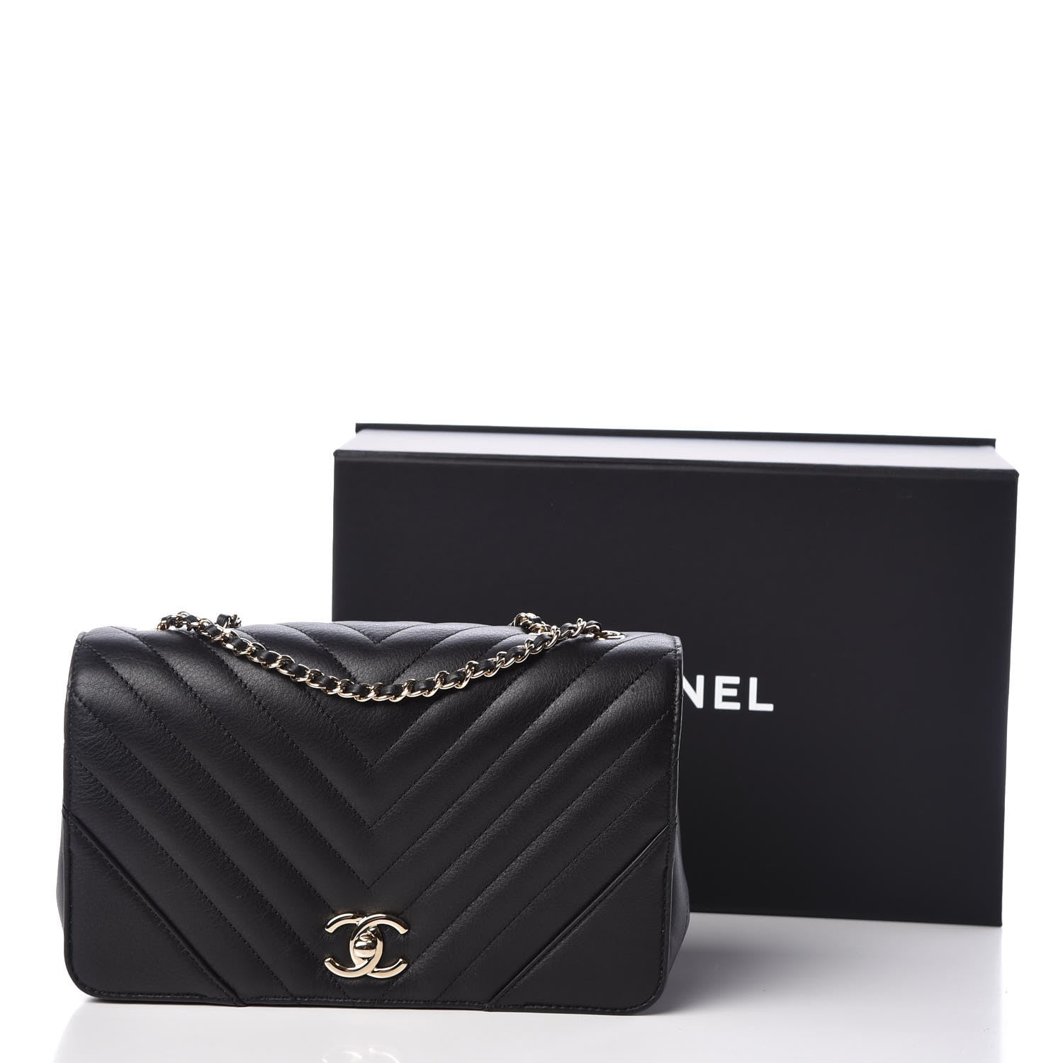 Chanel Calfskin Chevron Quilted Statement Flap Black 11 of 11