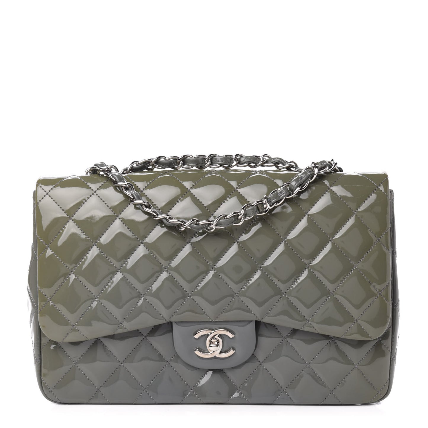 Patent Quilted Jumbo Single Flap Grey