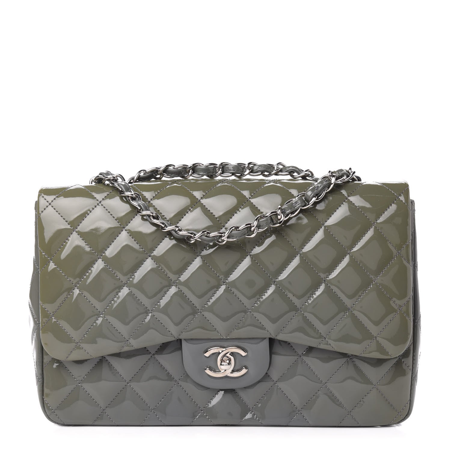 Chanel Patent Quilted Jumbo Single Flap Grey 1 of 12