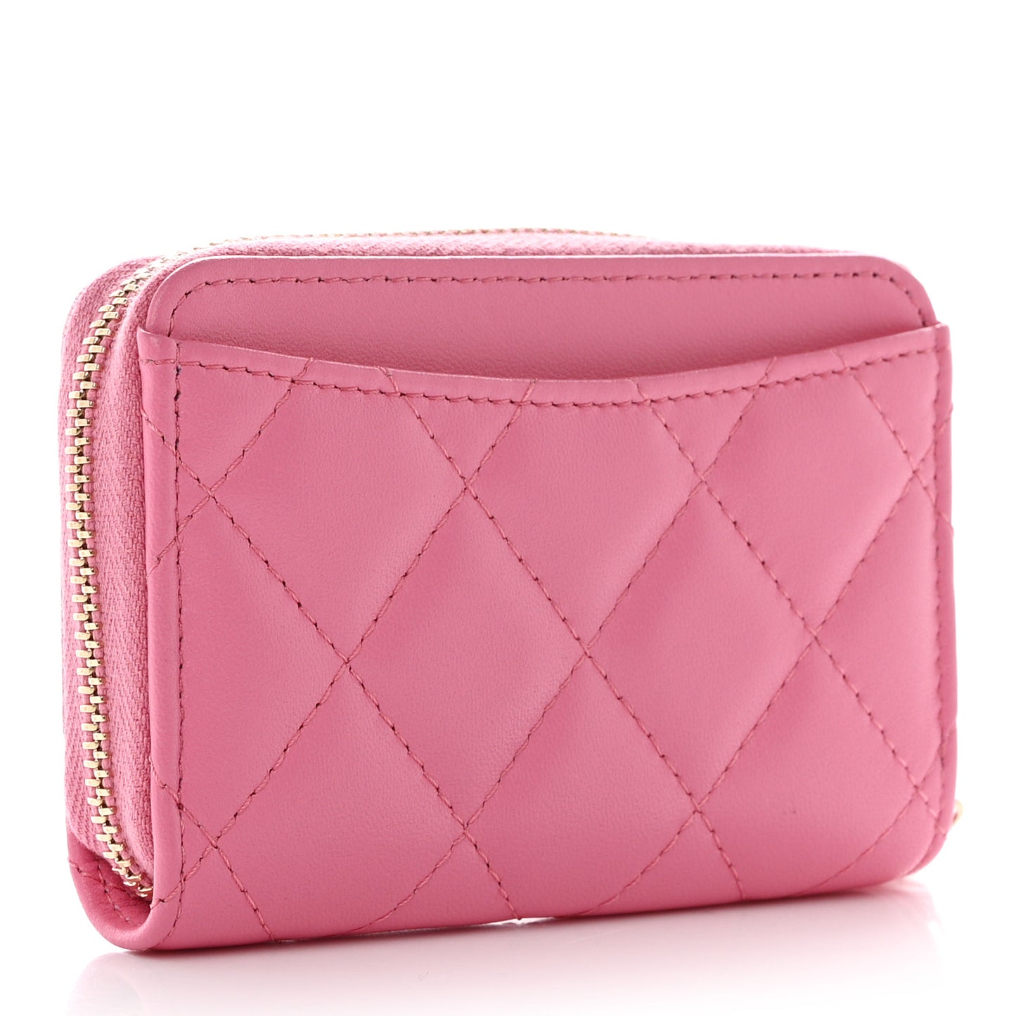 Lambskin Quilted Zip Around Coin Purse Wallet Pink Yellow