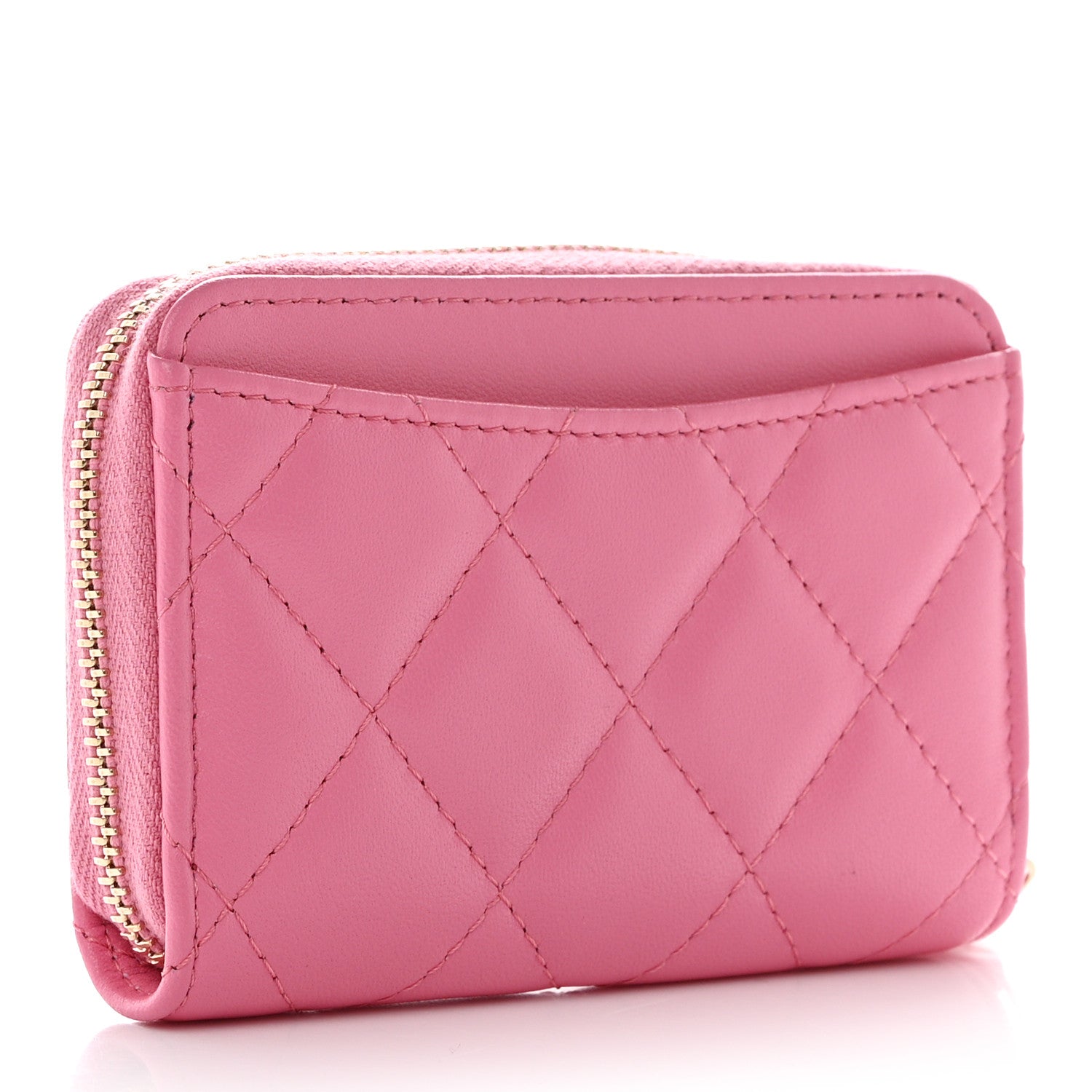 Chanel Lambskin Quilted Zip Around Coin Purse Wallet Pink Yellow 3 of 8