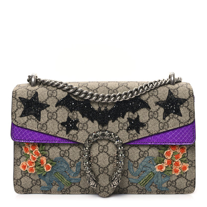 Gucci GG Supreme Monogram Snakeskin Bat Embroidered Small Dionysus Shoulder Bag Purple 1 of 12
