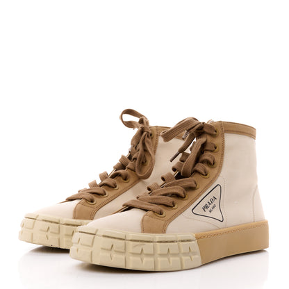 Prada Gabardine Triangle Logo Bi-Color Wheel High Top 35mm Sneakers 38.5 Corda Kaki 3 of 10