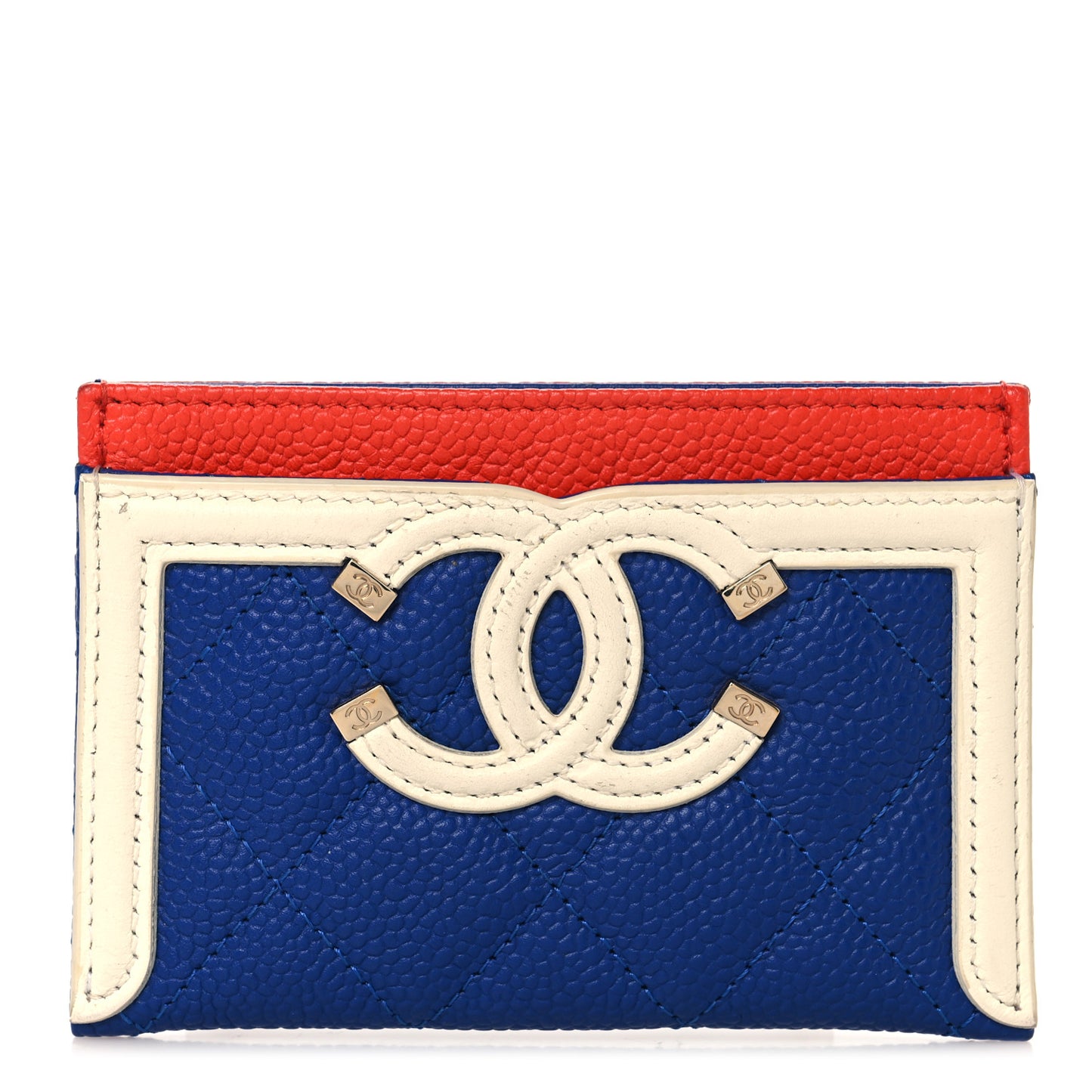 Caviar Quilted Filigree Card Holder Blue White Red