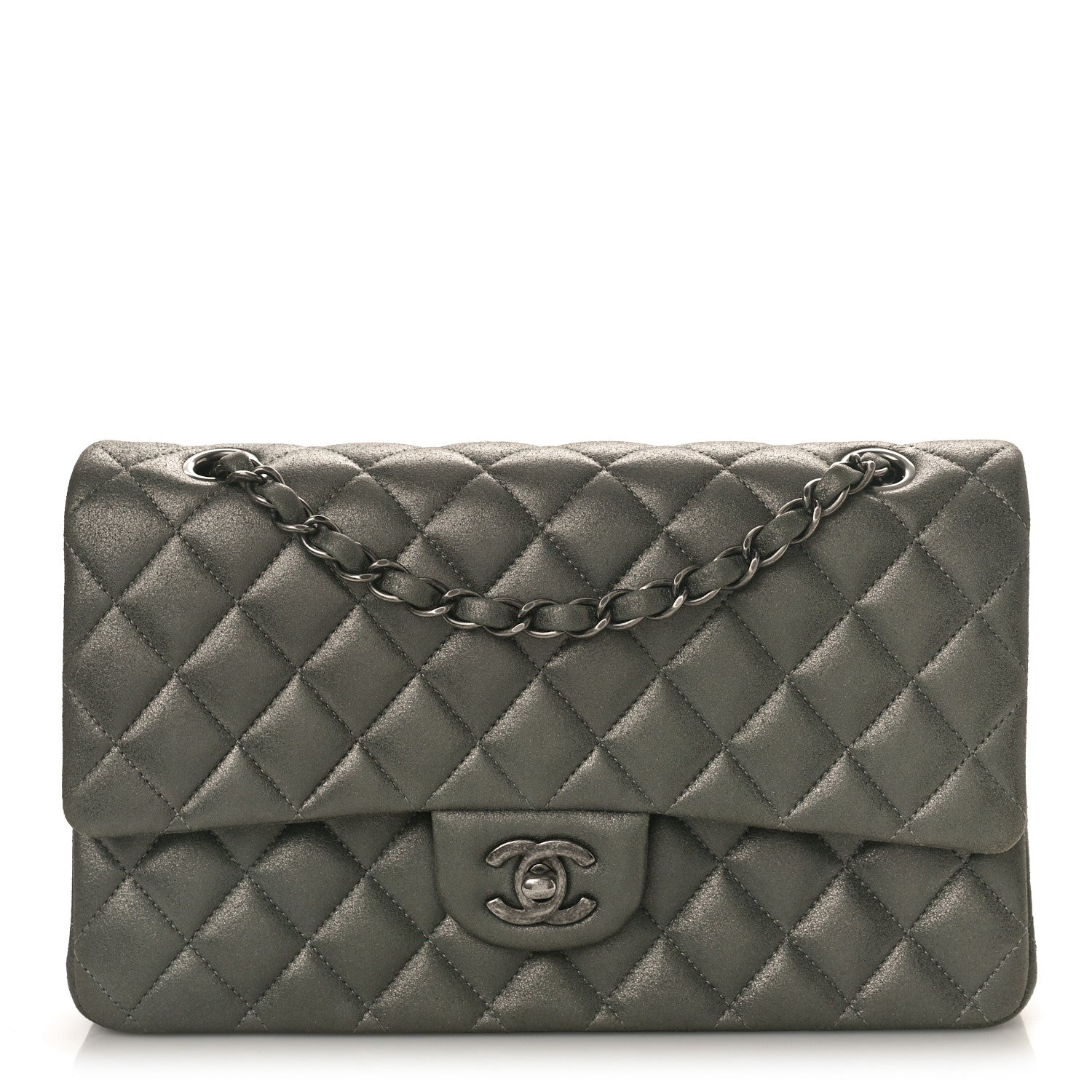 Chanel Iridescent Lambskin Quilted Medium Double Flap Charcoal Grey 1 of 11