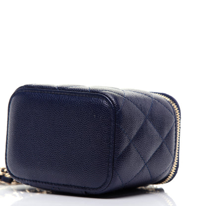 Chanel Caviar Quilted Mini Vanity Case With Chain Navy Blue 7 of 11