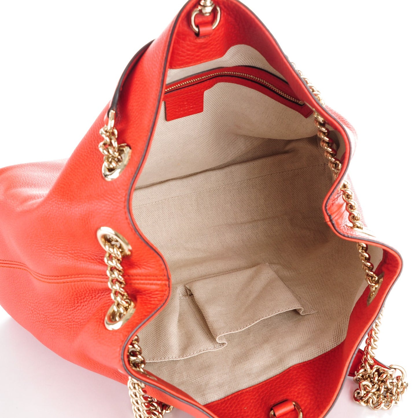Pebbled Calfskin Medium Soho Chain Shoulder Bag Sun Orange