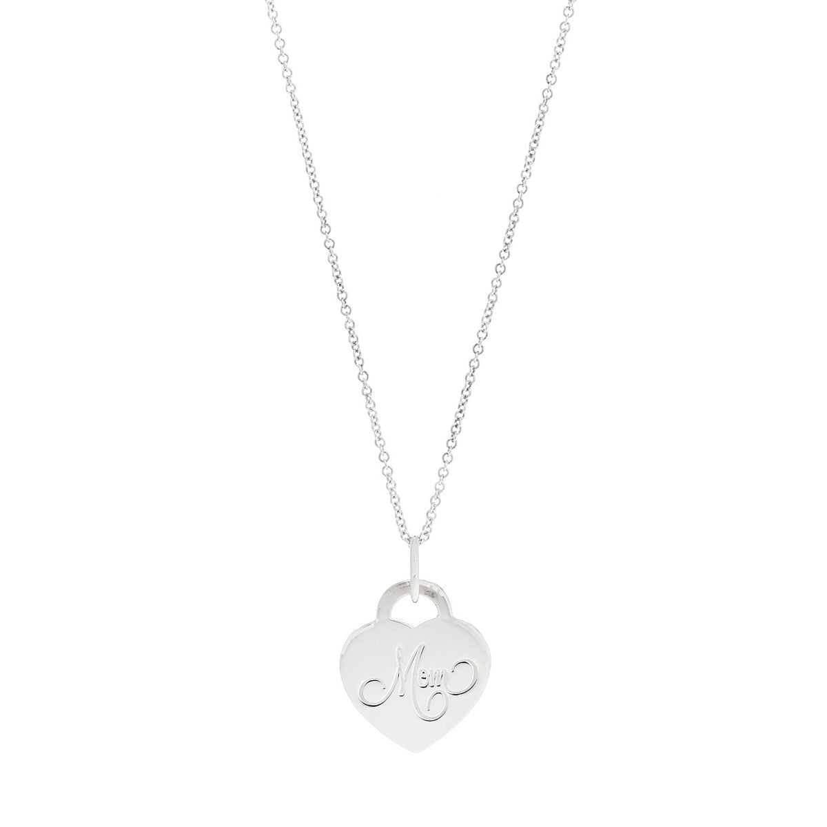 Sterling Silver Mom Heart Tag Pendant Necklace
