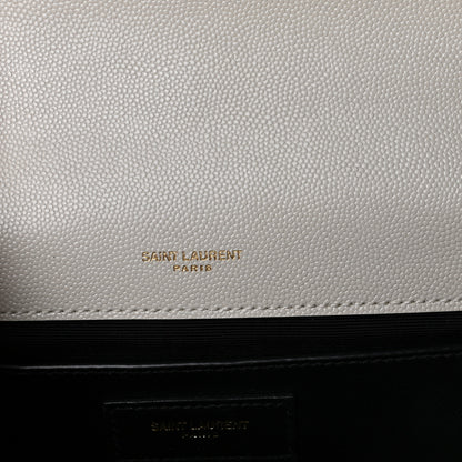 Saint Laurent Grain De Poudre Textured Mixed Matelasse Medium Triquilt Monogram Satchel Blanc Vintage 7 of 13