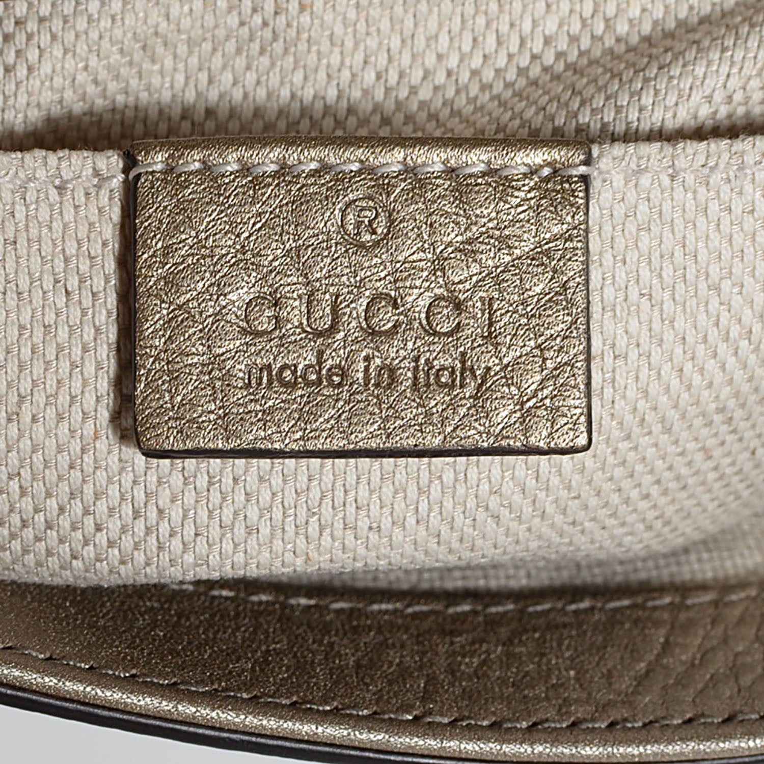 Gucci Metallic Pebbled Calfskin Small Soho Flap Crossbody Golden Beige 6 of 7