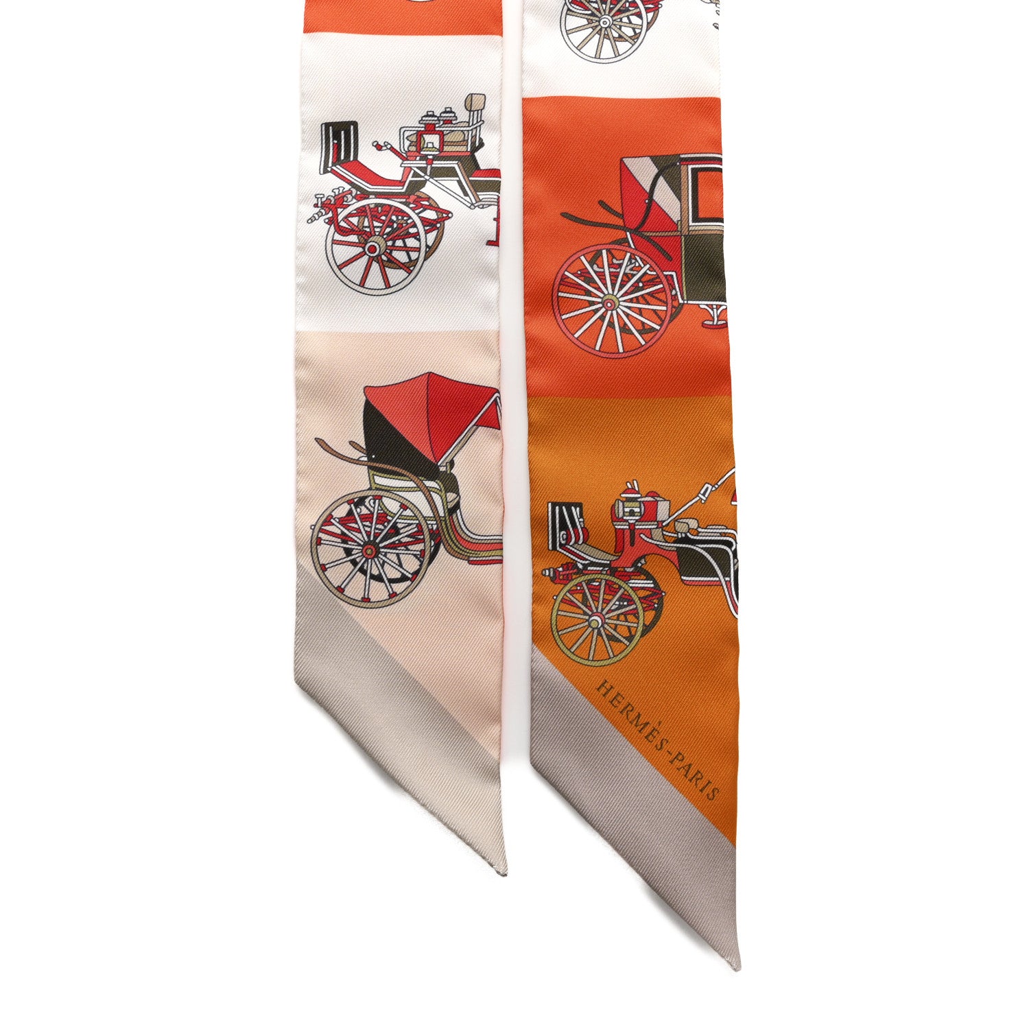 Hermes Silk Les Voitures Exquises Twilly Orange Beige Kaki 2 of 4