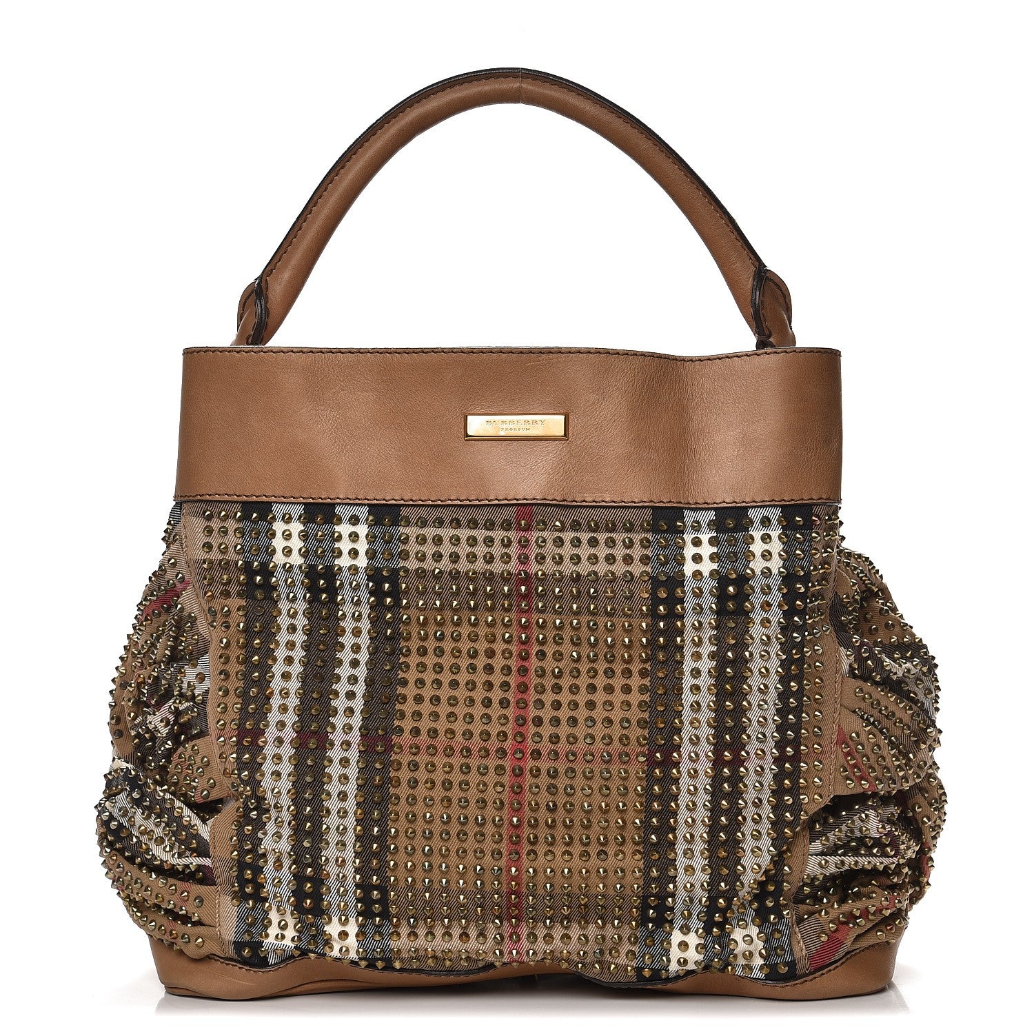 Burberry Prorsum Canvas House Check Studded Hobo Dark Sand 1 of 11