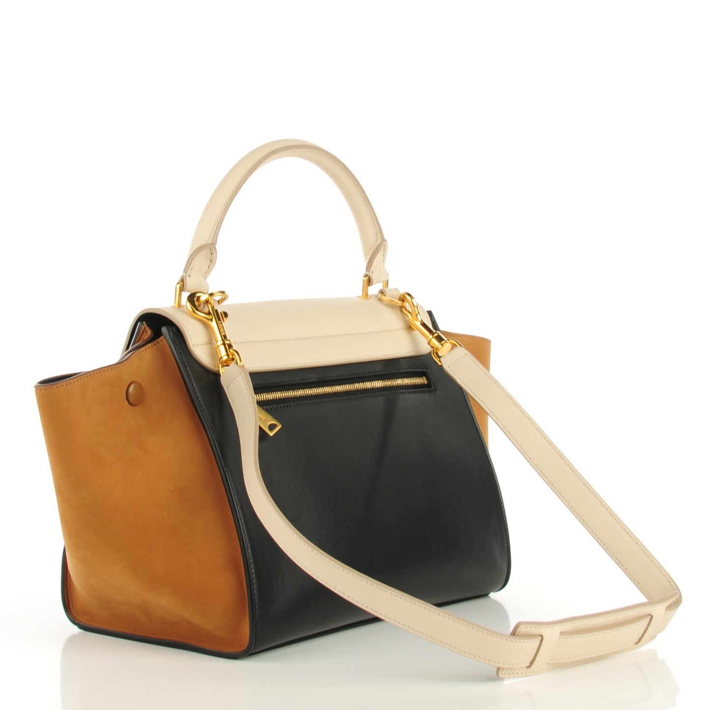 Smooth Calfskin Suede Small Tri-Color Trapeze White