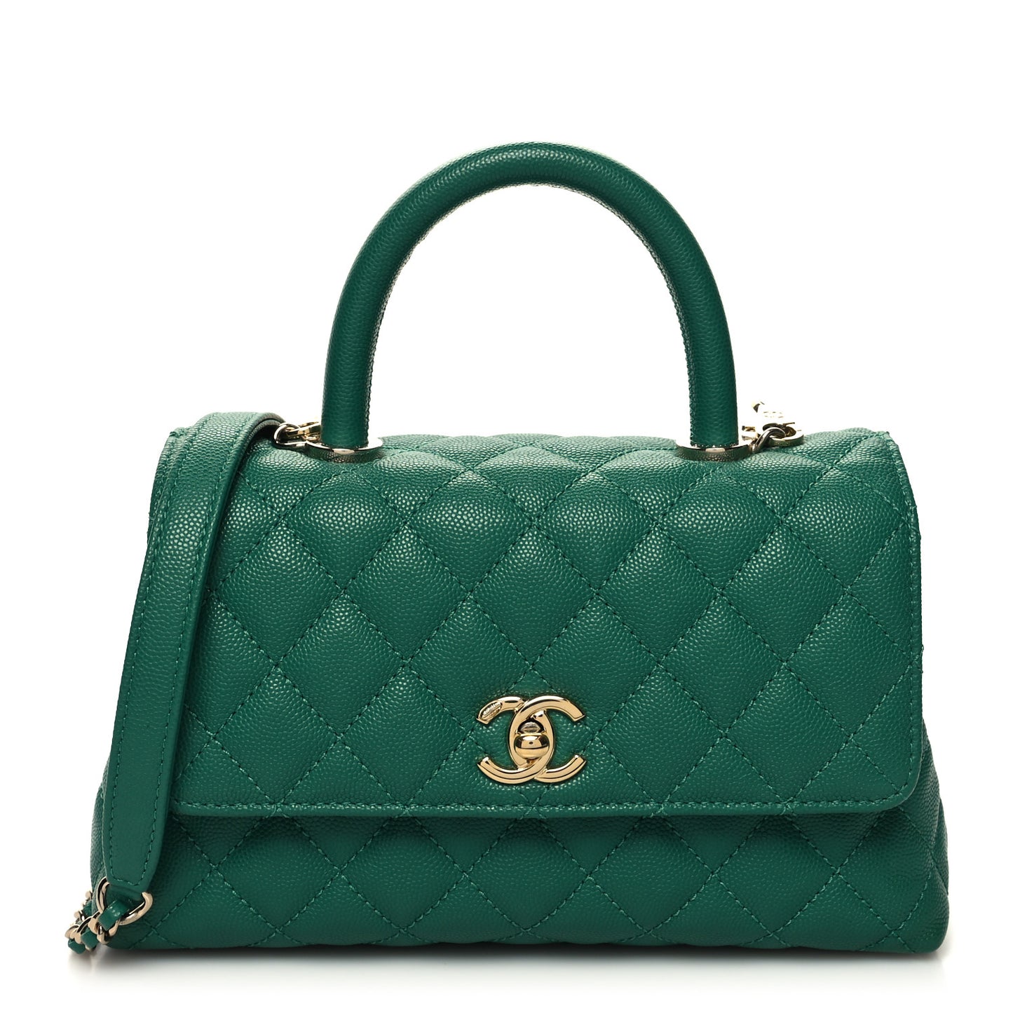 Caviar Quilted Mini Coco Handle Flap Green