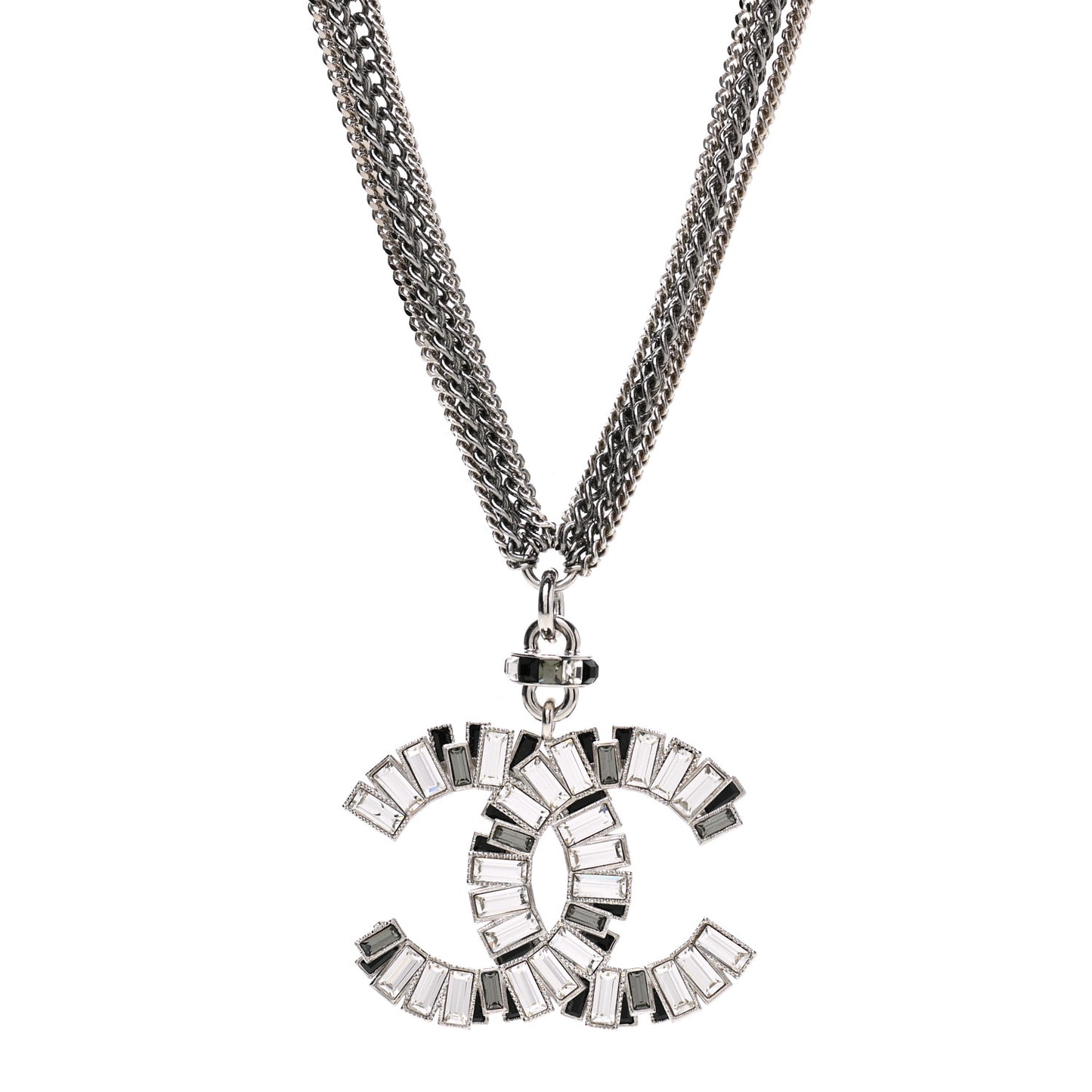 Baguette Crystal CC Multi Strand Pendant Necklace Silver