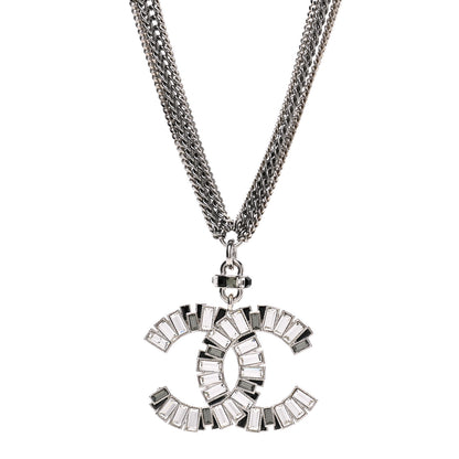 Chanel Baguette Crystal CC Multi Strand Pendant Necklace Silver 1 of 4