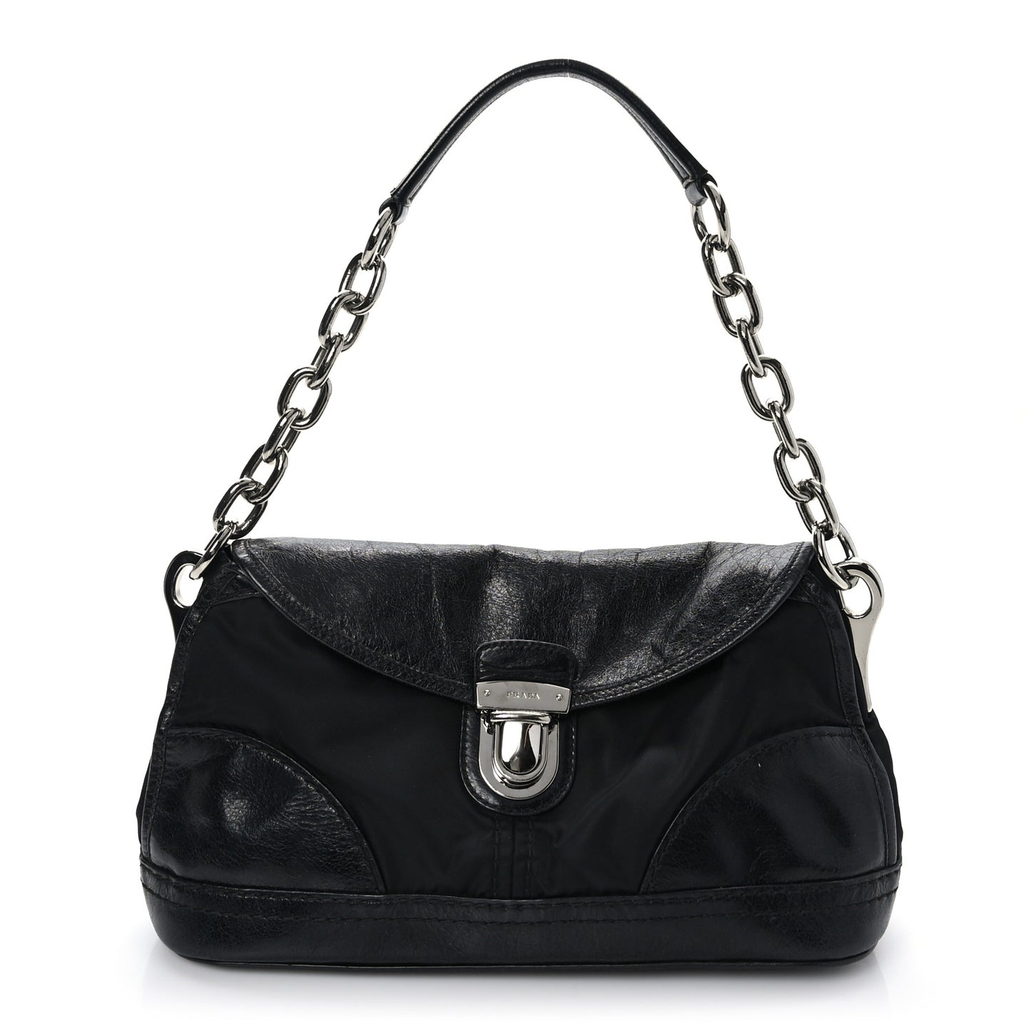 Glace Calf Tessuto Nylon Shoulder Bag Black