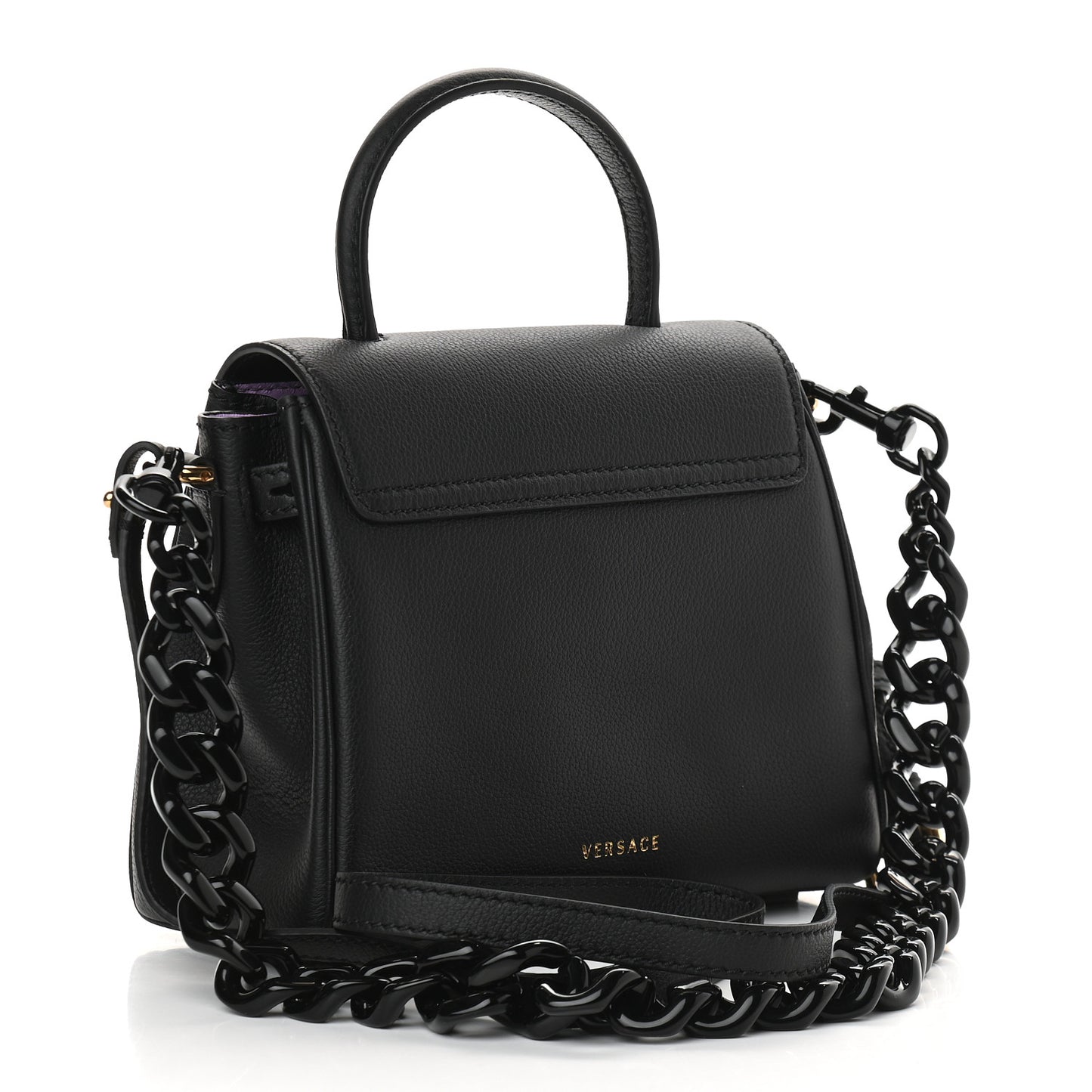 Grained Calfskin Small La Medusa Top Handle Bag Black Lilac