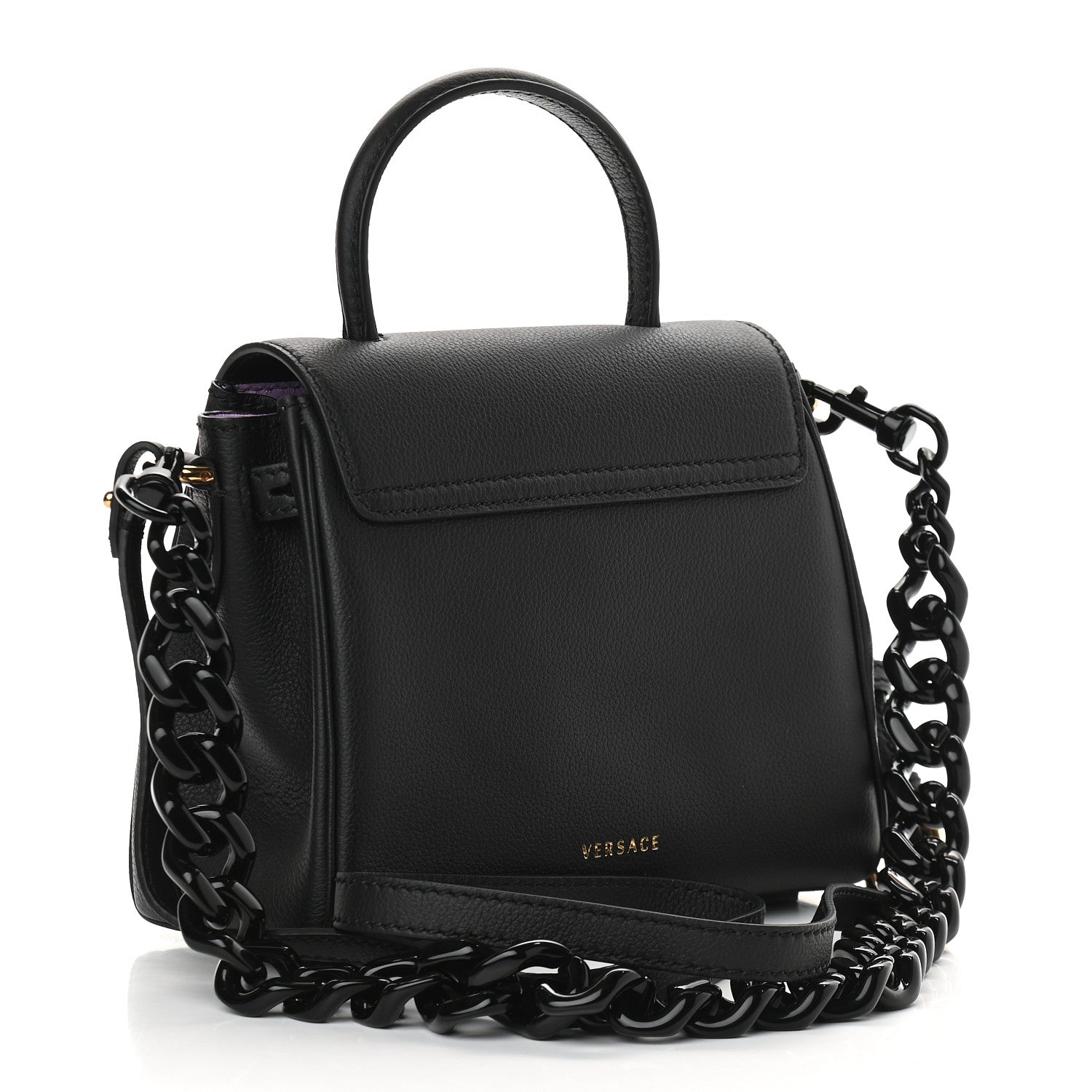 Versace Grained Calfskin Small La Medusa Top Handle Bag Black Lilac 2 of 8