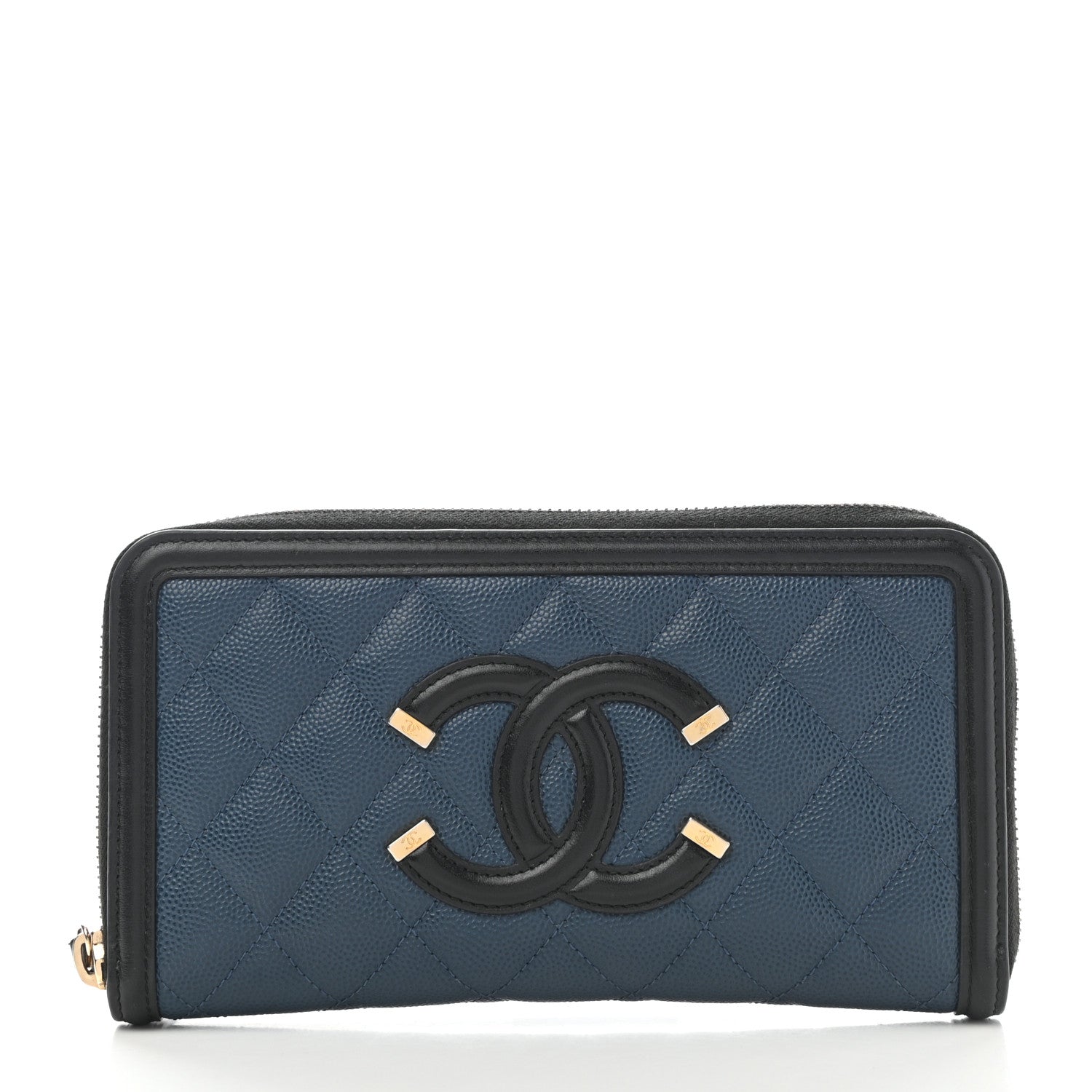 Chanel Caviar Quilted Filigree Zip Around Wallet Navy Black 1 of 9