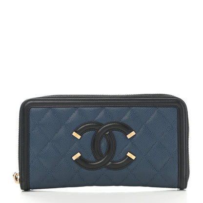 Chanel Caviar Quilted Filigree Zip Around Wallet Navy Black 1 of 9
