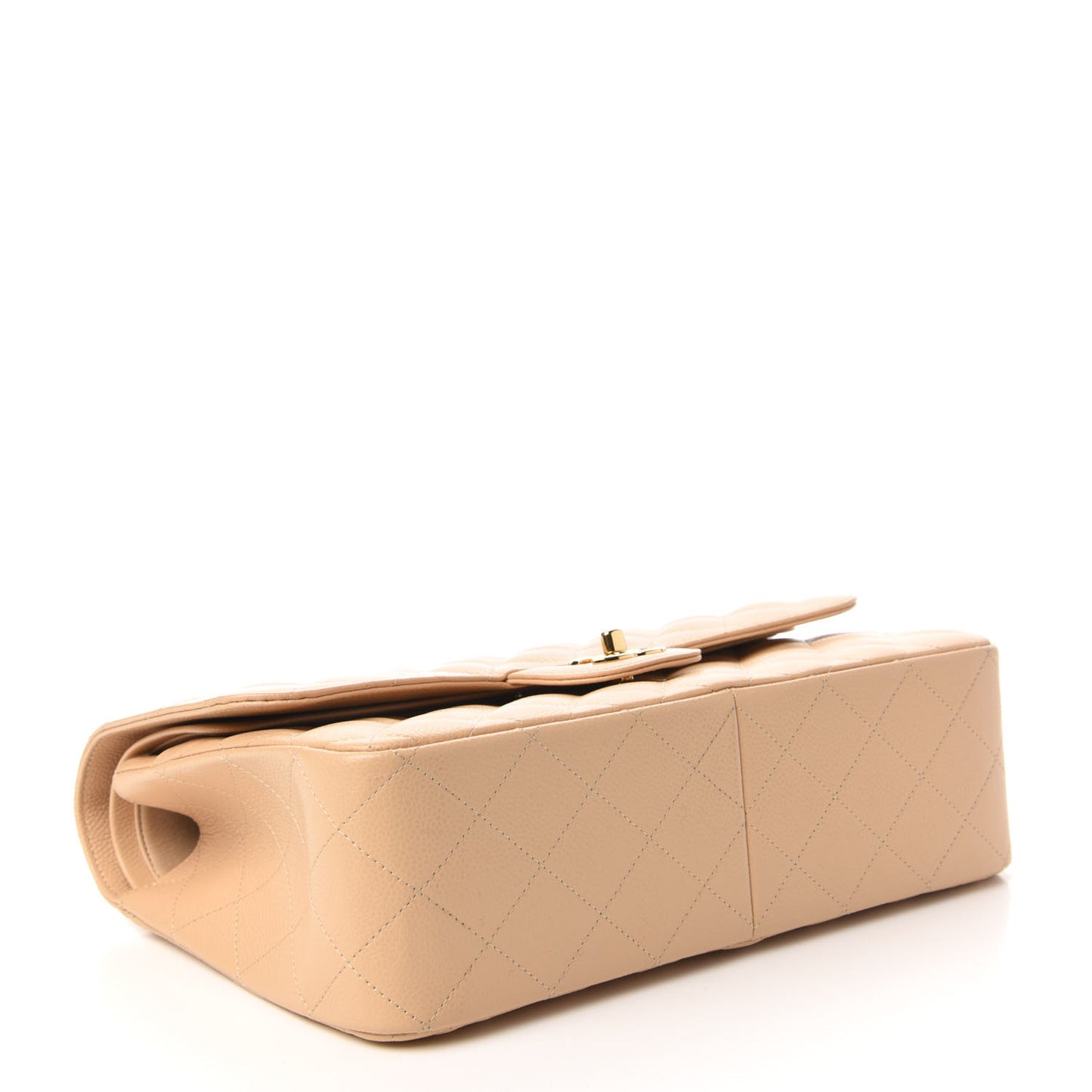 Caviar Quilted Jumbo Double Flap Beige Clair