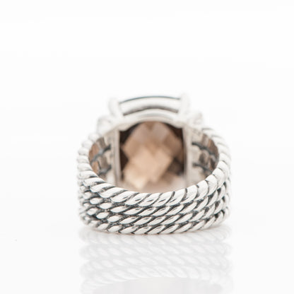 David Yurman Sterling Silver Diamond Wheaton 16mm Smoky Quartz Ring 54 7 4 of 5