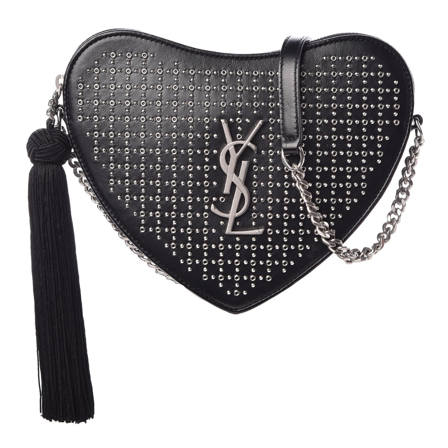 Calfskin Studded Monogram Heart Shoulder Bag Black