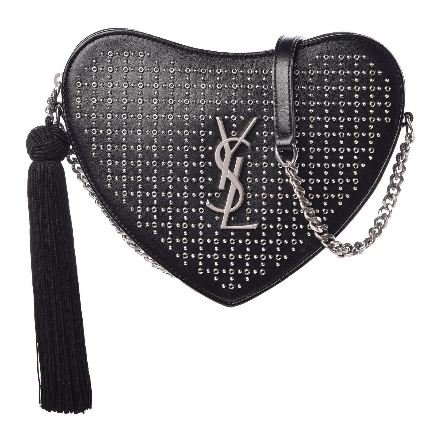 Saint Laurent Calfskin Studded Monogram Heart Shoulder Bag Black 1 of 10