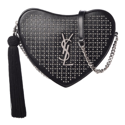 Saint Laurent Calfskin Studded Monogram Heart Shoulder Bag Black 1 of 10