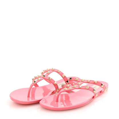 Valentino Garavani PVC Jelly Rockstud Caged Flat Thong Sandals 39 Sweet Pink 4 of 9