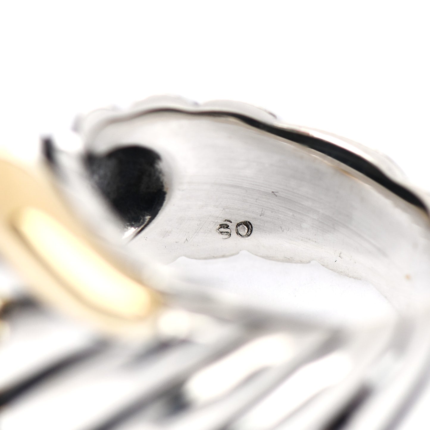 Sterling Silver 18K Yellow Gold Buckle Cable Ring 52 6